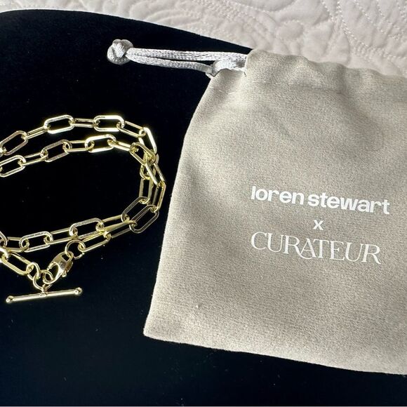 NEW $200 Loren Stewart CURATEUR Layered Bracelet Toggle 15”Gold Plate Paperclip - Picture 2 of 5